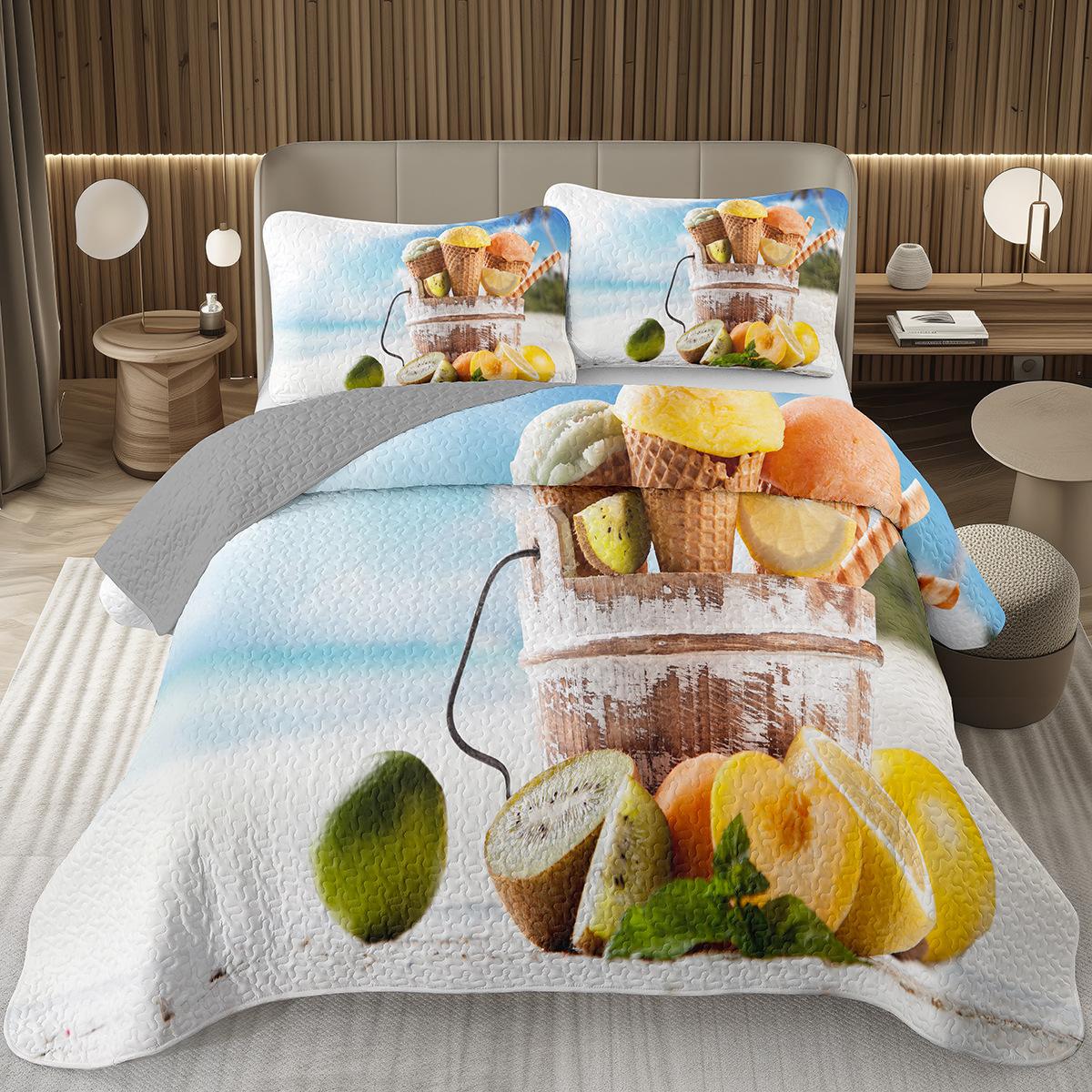 

Fruit Juice Bedspread Summer Tropical Fruit Coconut Coverlet Queen Twin For Boys Girls Room,Hawaiian Holiday Quilted Bedding Set EU Single 135x200cm