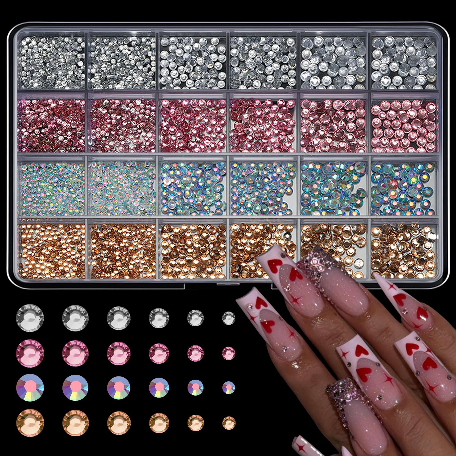 1Box White Champagne AB Rhinestone Nail Art Decorations Gothic Style Multi-Size Flat Rhinestone Shiny Accessories DIY Nail Suppl