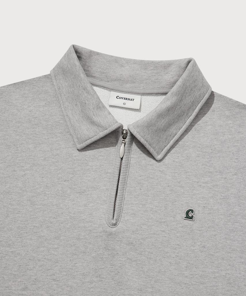 COVERNAT Signature Symbol Collar Half-Zip Sweatshirt Melange Gray