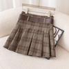2025 Women's High Waist Brown Plaid Pleated Skirt - Slimming College Style Autumn Short Skirt