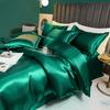 Solid Silk Bedding Set with Duvet Cover Bed Sheet Pillow Case Luxury Single Double Couple Rayon Satin Pillowcases Bedsheet