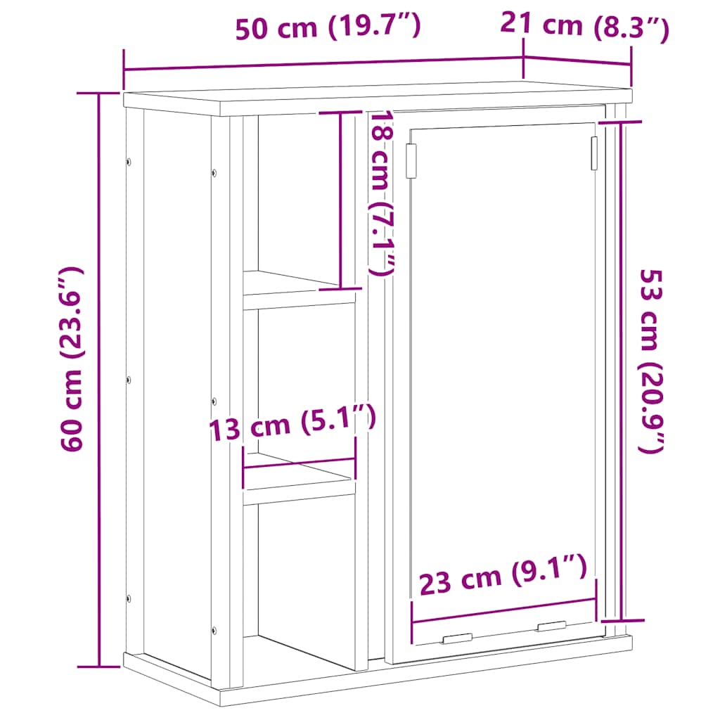 Bathroom Wall Cabinet with Mirror Black Oak Effect 50 x 21 x 60 cm