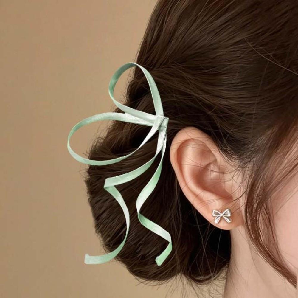 1 Pair Silky Satin Ribbon Bow Barrettes Flowing Side Hair Clip Chinese Bow Hairpins Wedding