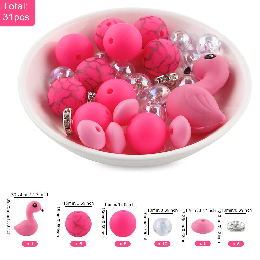 New 31Pcs/Set 3D New Silicone Focal Beads Round Bead For Jewelry Making DIY Beaded Pen Keychain Necklace Bracelet Accessories