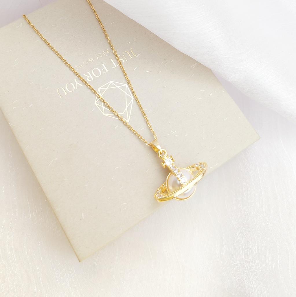 Titanium Steel Planet Necklace Female Design Personality Versatile Zircon Geometric Pendant Accessories