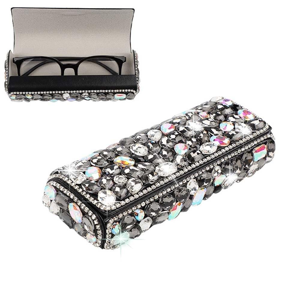 Leather Crystal Black Glasses Organizer Portable Sunglasses Protective Case Students