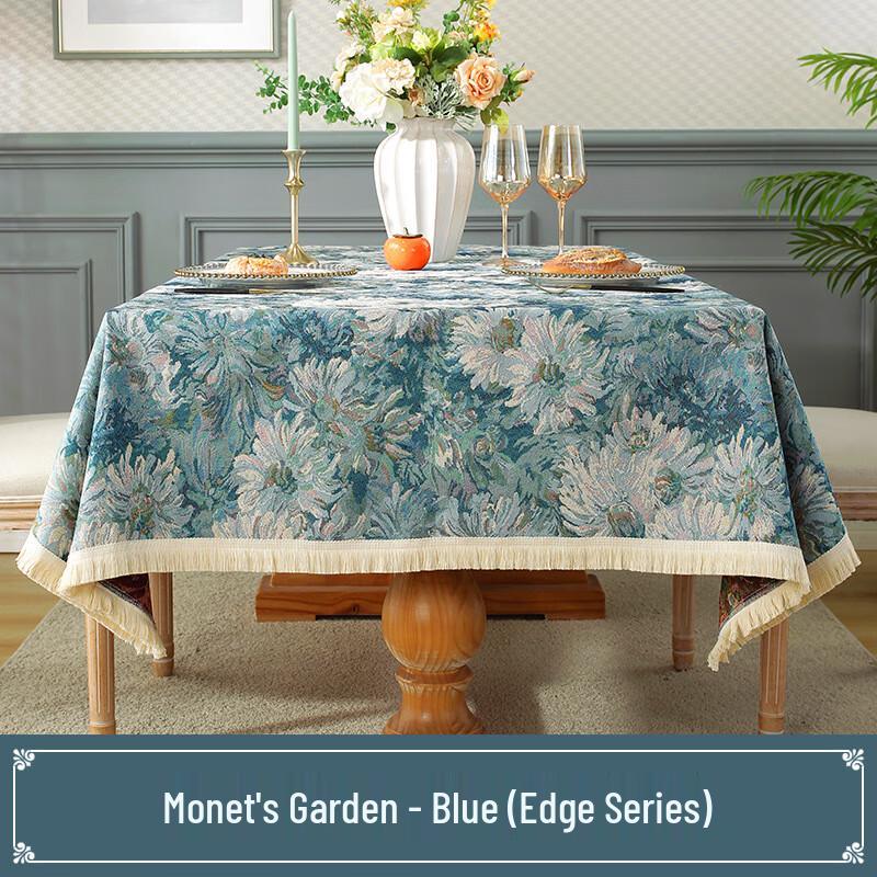 American Style Jacquard Cotton Linen Tablecloth - Monet s Garden 140x180 cm