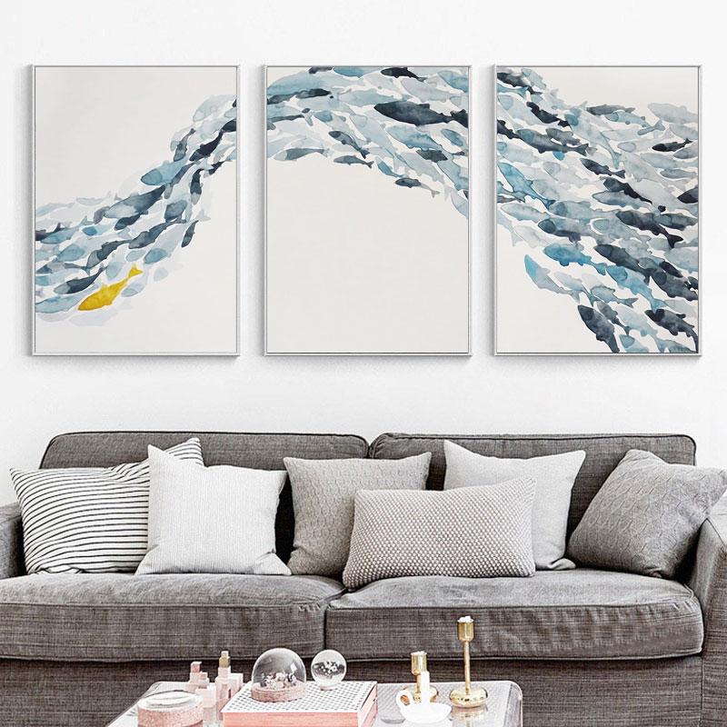 Nordic Simple Abstract Fish Group Posters and Prints Wall ArtCanvas Painting Decorative Picture for Living Room Minimalist