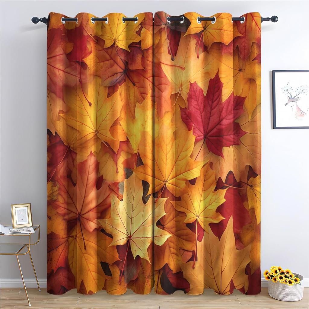 Herbst Ahornblätter Vorhang Herbst Pflanze Natur Szenerie Aquarell Muster Gardinen Küche Schlafzimmer Wohnzimmer Fensterbehandlung Polyester Ideal Für Bereich