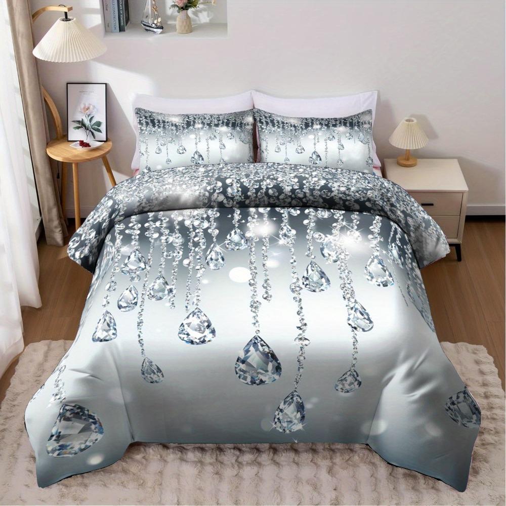 

3pcs Beding Set Shing Crystals Diamonds 3D Print Cozy Soft Duvet Cover King Quen Twin Sized Dimensions Birthday Gift for Adult People Bedrom Decor 120*200cm Single