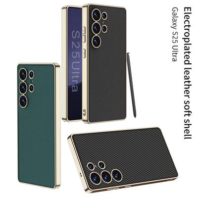 Custodia per telefono Samsung S25 Ultra in pelle galvanizzata con protezione anticaduta e per l'obiettivo