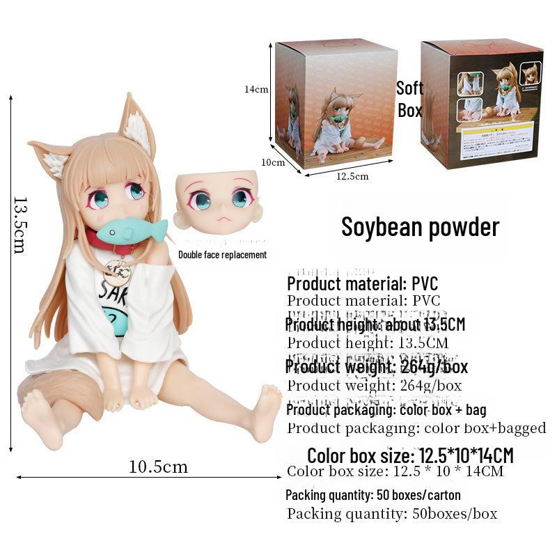 Handmade Cat Girl Eating Fish Soybean Powder Model – Cute and Beautiful Design