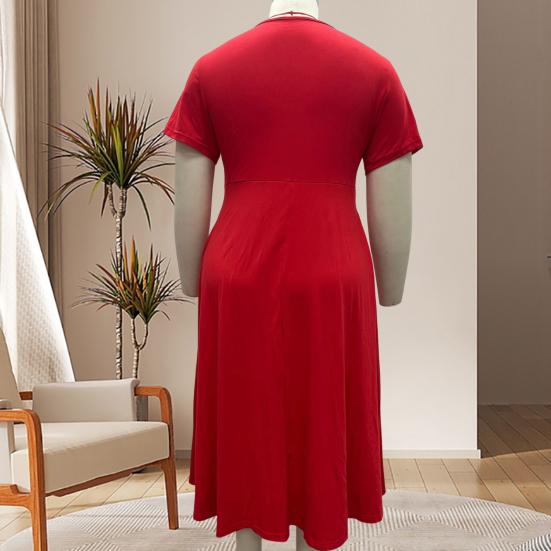 Robe Mi-longue Décontractée d'Été pour Femme Robe évasée à manches courtes et col en V avec torsade sur le devant Robe longue fluide ligne A pour vacances à la plage