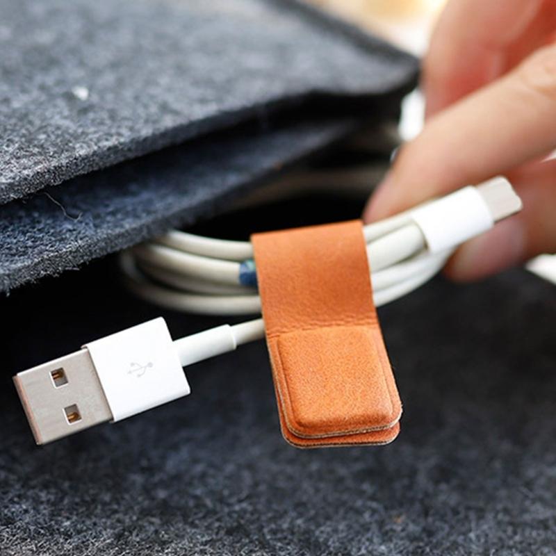 Portable Magnetic Earphone Cord Holder Leather Wrap For Fast Organization Intertwist Prevention And Easy Storage