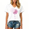 Women's Fashion Casual Short Sleeve V-Neck Top with Breast Awareness Print