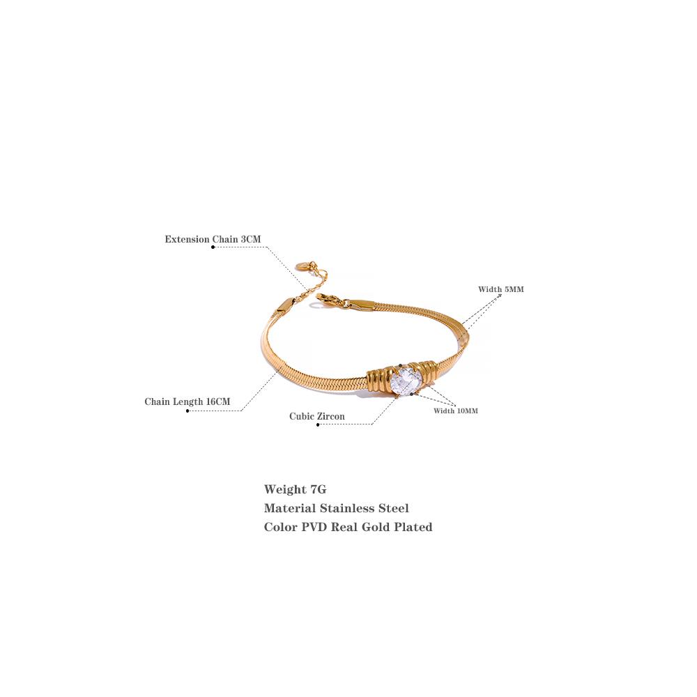 Yhpup Fashion Bling Texture Cubic Zirconia Snake Chain Stainless Steel Bracelet Bangle for Women PVD Gold Color Trendy Jewelry