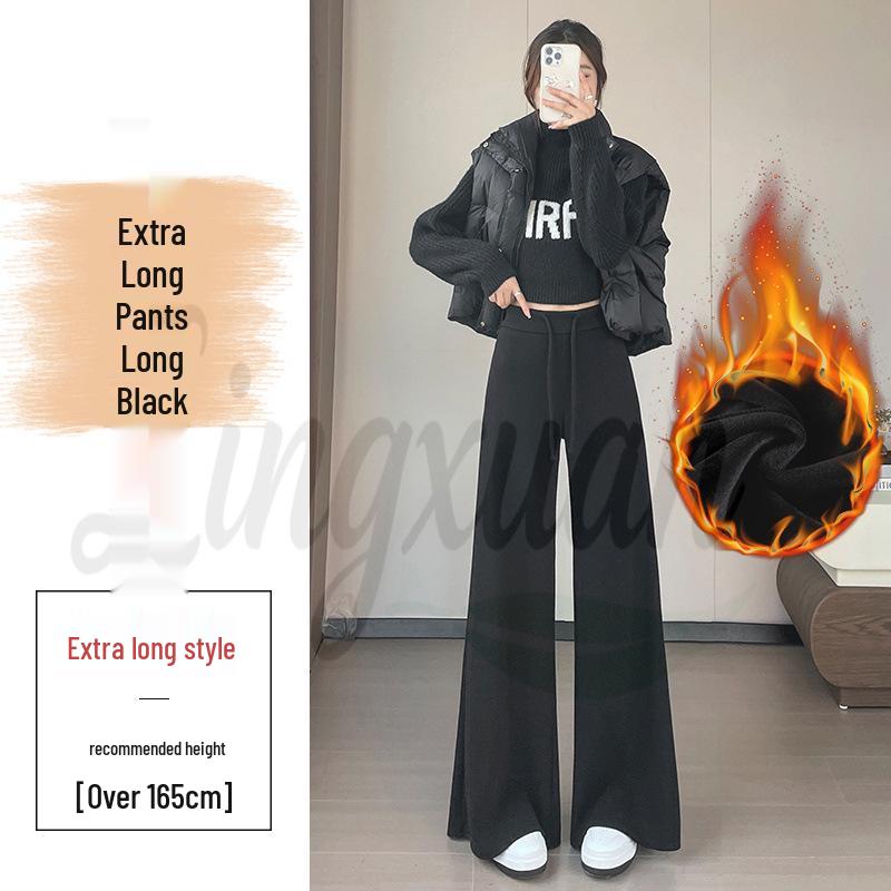 2026 Autumn/Winter High-Waisted Velvet Wool Flare Pants - Women's Floor-Length Casual Style