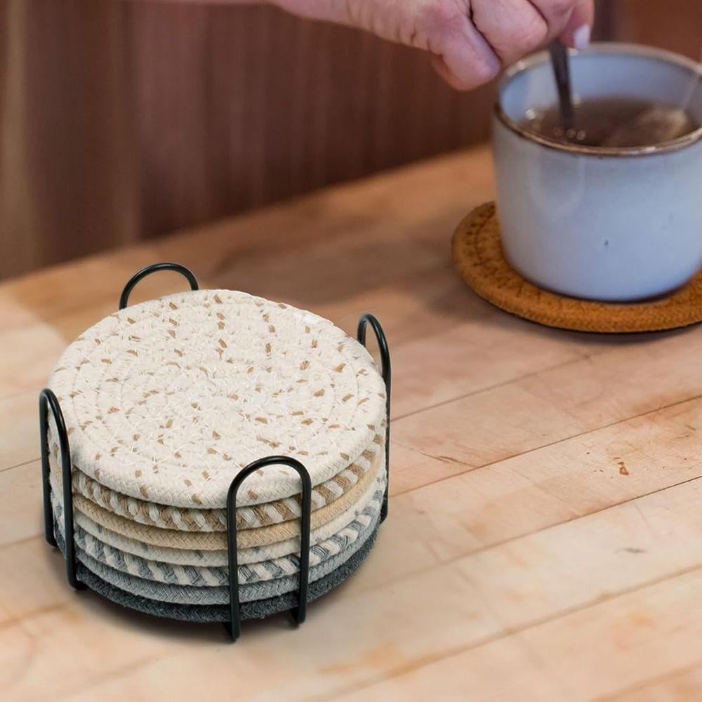 8/10 Pcs Braided Drink Coasters Cotton Rope Hot Pads Dinner Plate Mat Set  Farmhouse