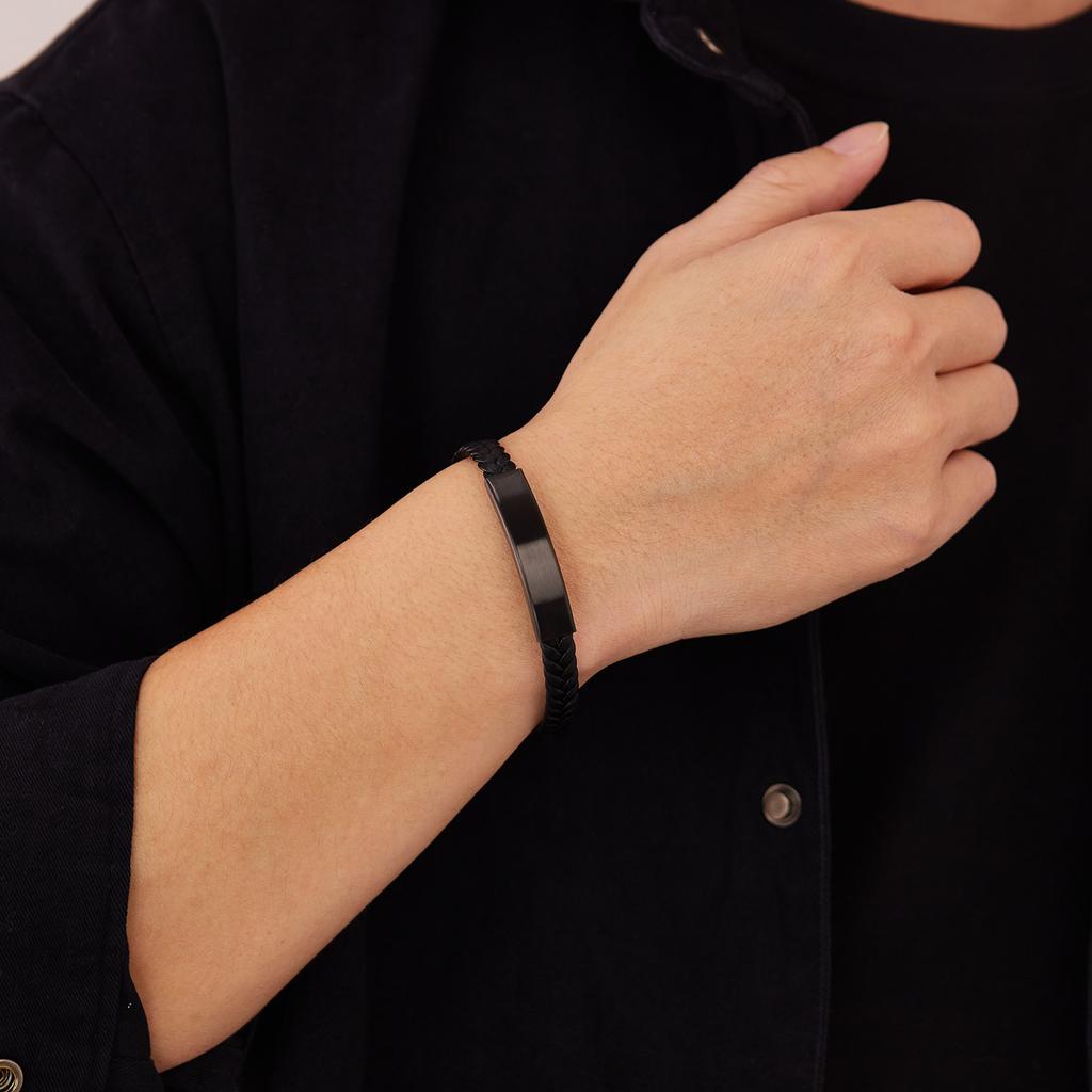 Jewelry Accessories Retro Black Stainless Steel Bracelet Men's Bracelet Fashion Woven Leather Bracelet Jewelry