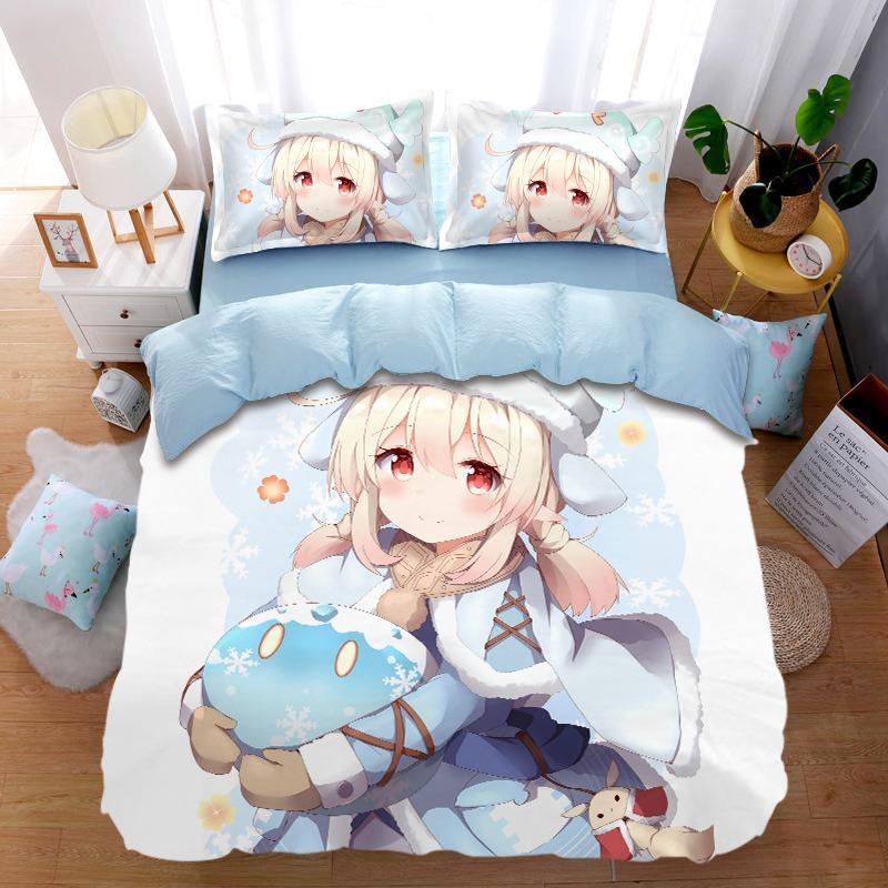 Anime G-Genshin Impact Duvet Cover Pillowcase Anime Girl Bedding Set Adult Boy Teen Children Bedroom Decoration Queen King Size