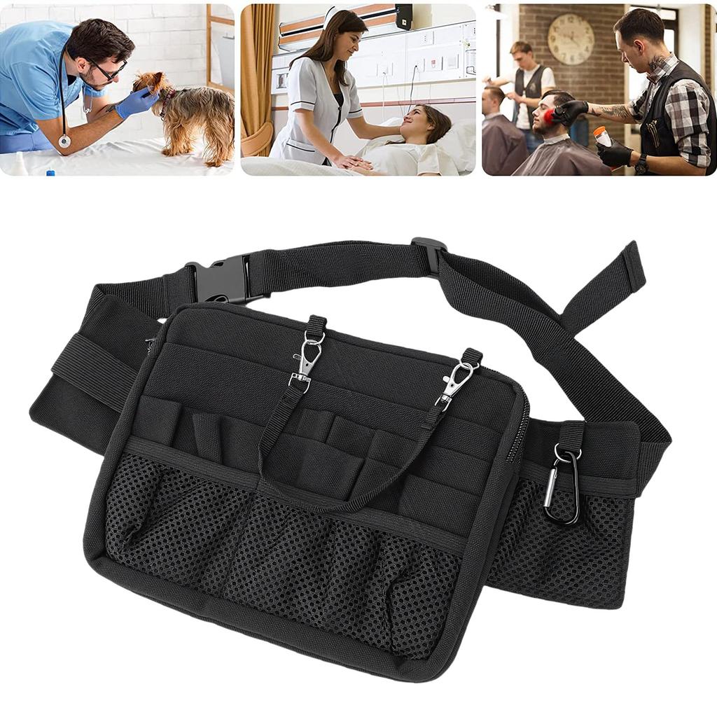 Sacoche de Nurse Multi-Compartiments Ceinture Réglable Portable Compacte Ceinture de Taille d'Infirmière Noir