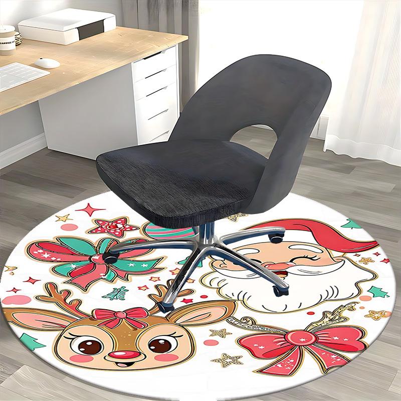 1ks Vánoční Santa Claus a Sob Kulatý Koberec Anime Kreslený Design, Sváteční Dárek, Protiskluzová Rohožka pod Kancelářskou Židli, Domácí Dekorace, Obývací Pokoj