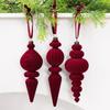 9Pcs Vintage Velvet Christmas Ball Set Shatterproof Long Finial Hanging Ornaments  Wreath