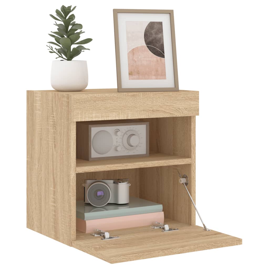 Wall Mounted TV Cabinet with LED Lights Sonoma Oak Finish 40 x 30 x 40 cm