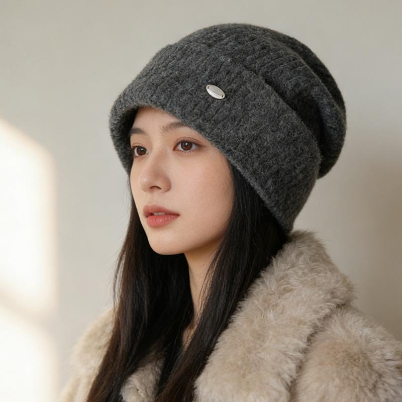 Loose Big Head Circumference Knitted Hat Winter Warm Knitted Stacking Hat Women's Thickened Wool Hat