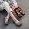 Zapatos planos retro de cuero genuino con suela blanda, cómodos y ligeros para desplazamientos diarios de mujer.