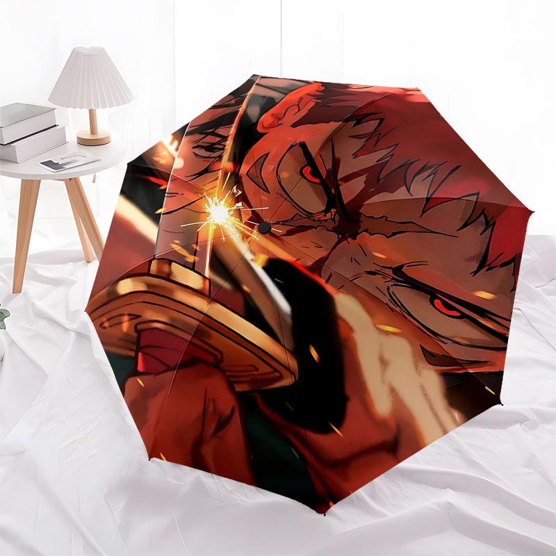 1pc Kamado Tanjiro s Demon Slayer Sword Automatic Opening Closing Umbrella with Portable Tri-Fold Design, 8-Bone Iron Frame, Outdoor, Perfect Gift for