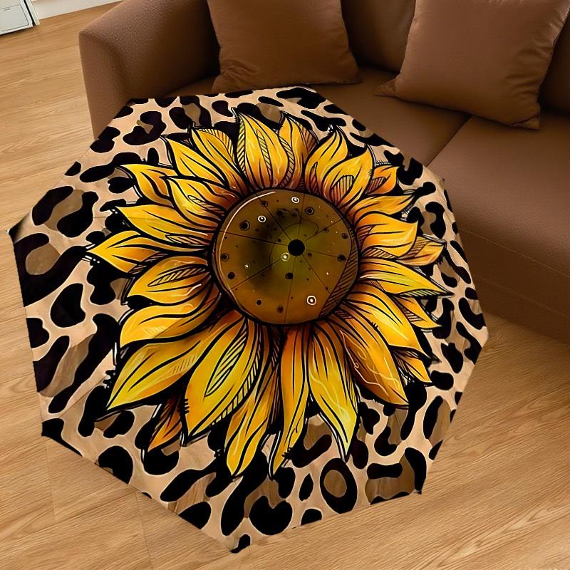 1P Leopard-print sunflower Umbrella-8-Rib Reinforced, Automatic Open, Lightweight & Durable, Cute Fashion Accessory for Outdoor-Q203