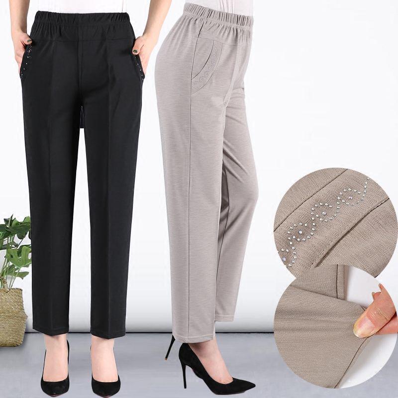 Summer Stretch High-Waist Casual Pants for Women - Loose, Straight-Leg, Grandma Style