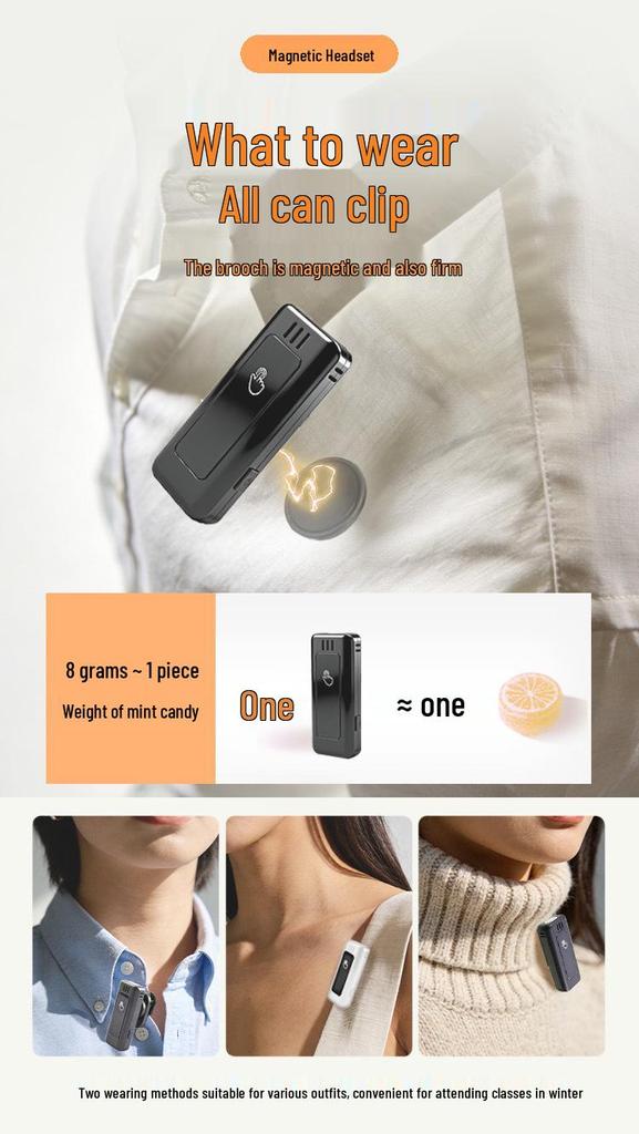 High-Power Magnetic Dual-Microphone Wireless Lavalier Speaker for Teachers and Outdoor Public Address