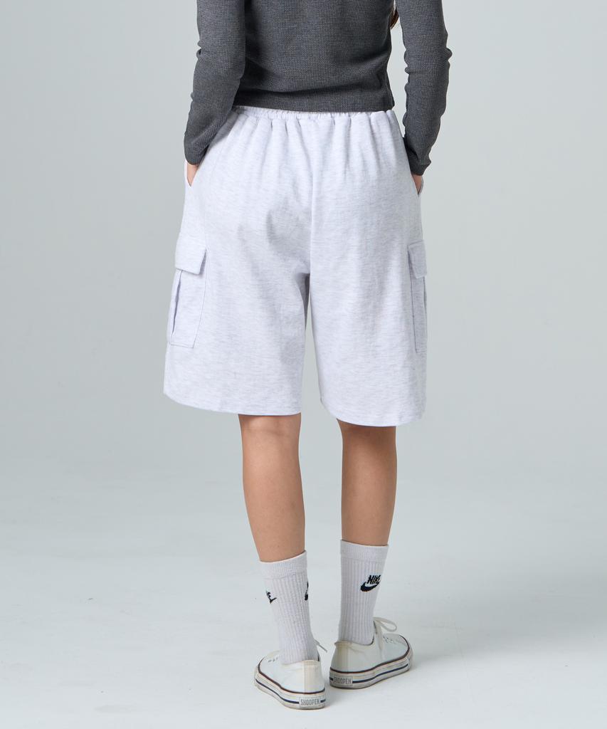 ROCKED GARAGE [Unisex] Bermuda Wide One-Pleat Cargo Sweat Shorts [Back Melange]