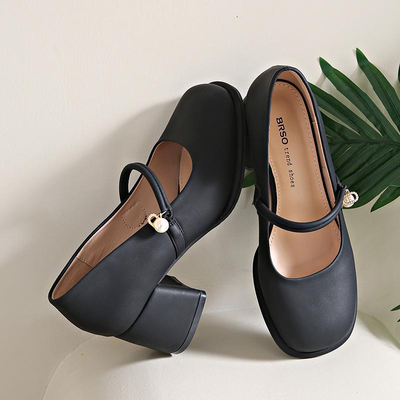 

Mary Jane women s shoes 2025 new spring and autumn fashion versatile French thick heel single shoes gentle with skirt high heels 40 чёрный