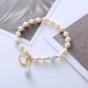 Women's Sea Blue Aquamarine & Pearl Bracelet with Ginkgo Leaf Pendant