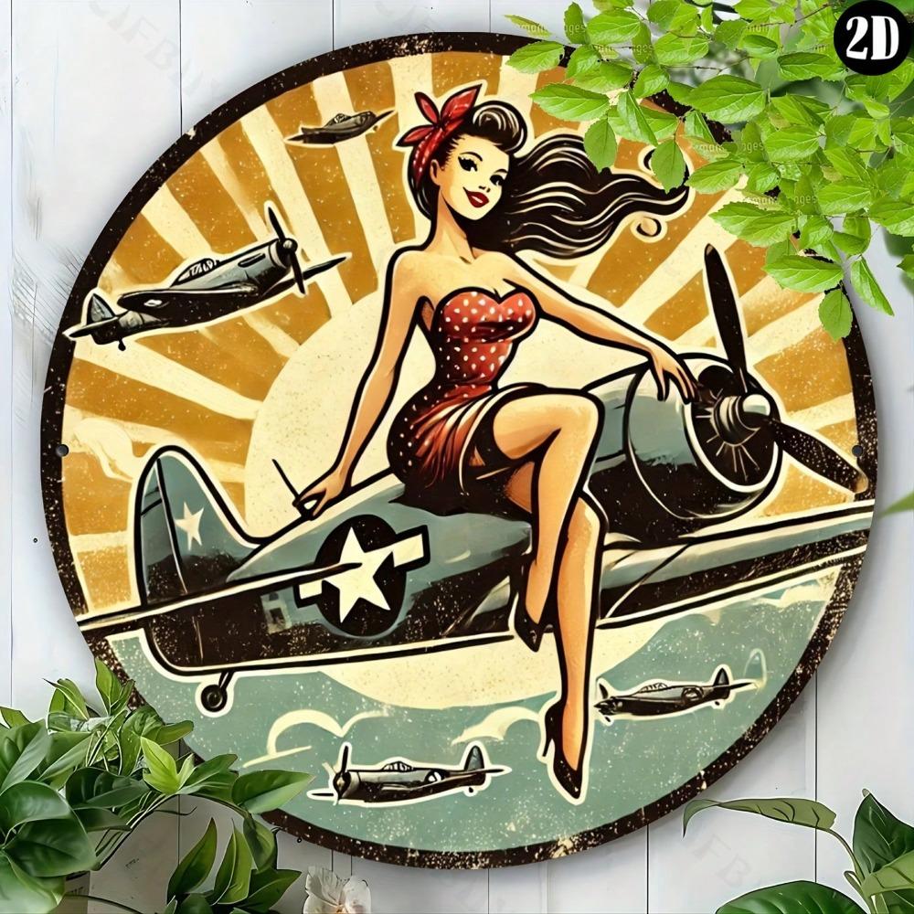 Vintage Pinup Girl Aviation Metal Tin Sign 8 Inch Retro Wall Art for Home Bar Cafe Gift