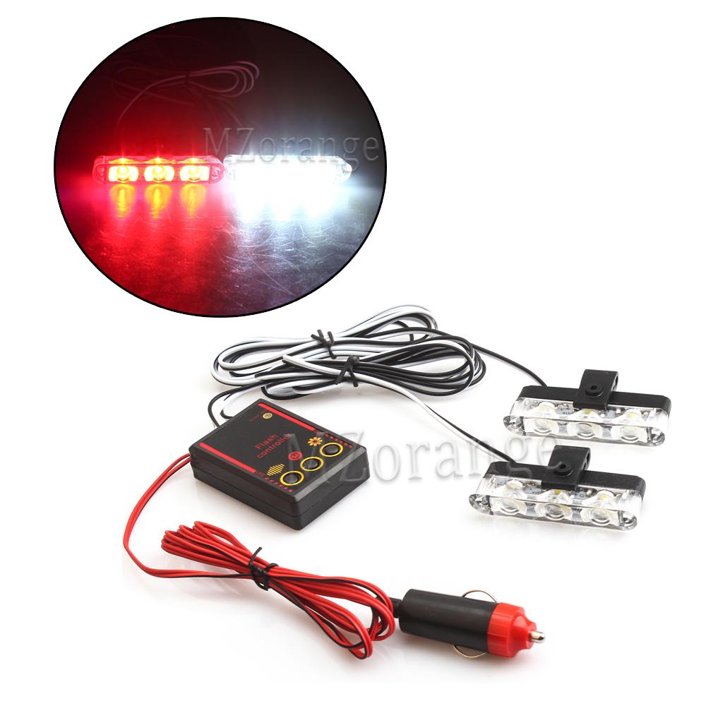 3 LED Car Front Grille Strobe Police Lights Stroboscopes Emergency Warn Lamp 12v 6w Car Flasher Light Cigarette Lighter 2 IN 1