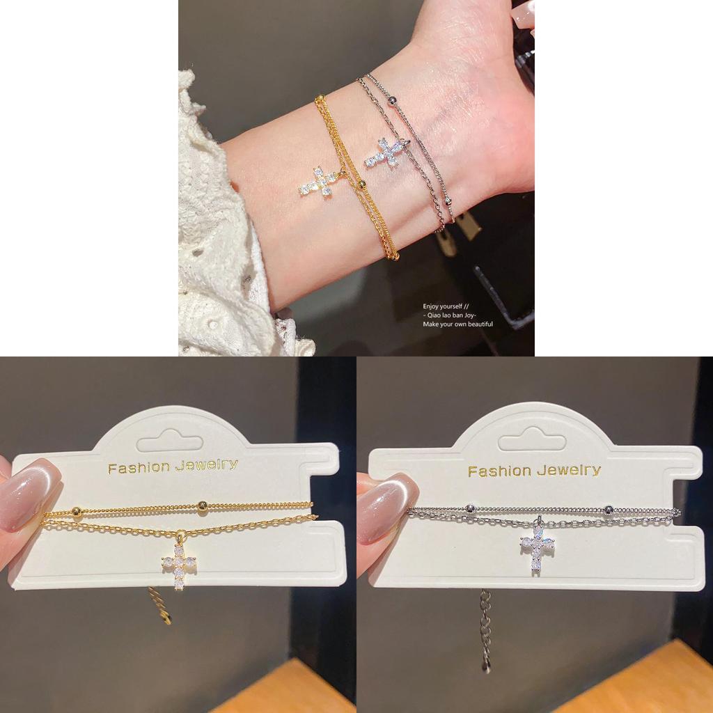 Bracciale con Ciondolo a Croce con Pietre di Zircone per Donne Gioiello Elegante Regalo