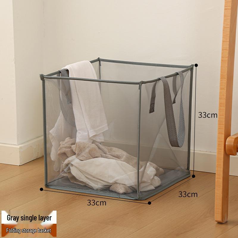 Large Folding Mesh Laundry Hamper - Square Dirty Clothes Storage Basket for Bathroom