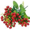 1 Bunch Artificial Fruit DIY Tabletop Accents 12-head Foam Fruit Lifelike Red Berries Branch Home Decor with Leaves