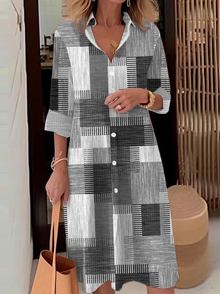

Женское клетчатое платье-рубашка с принтом, элегантное повседневное платье с длинным рукавом и пуговицами, свободное платье, женская одежда, осенний новый халат 5XL