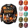 T-shirt décontracté en maille à manches longues et col rond pour homme avec imprimé Halloween