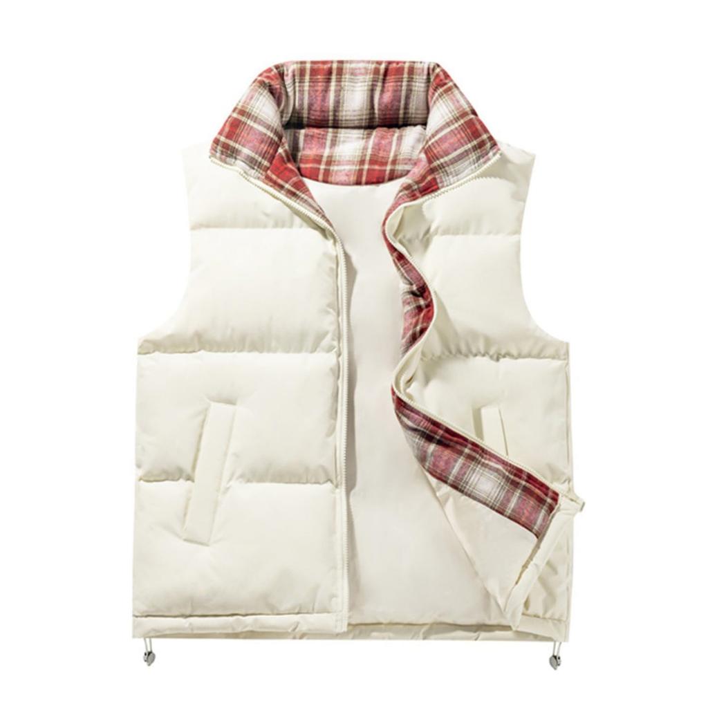 Men's And Women's Casual Inner And Outer Color-matched Checkered Vest. Men's Stand-up Collar Thickened Warm Zipper Sleeveless Vest