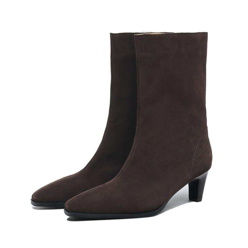 Fashion Women's High-Heel Boots Vintage Genuine Leather Women Ankle Boots and Booties Plus-Sized Pointed-Toe Motorcycle Boots female