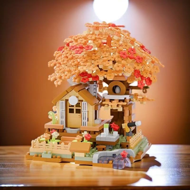 Neues Vier Jahreszeiten Kirschblütenblumenhaus Bausteine Mikropartikel Stein Montage Spielzeug für Kinder Erwachsene Heimdekoration