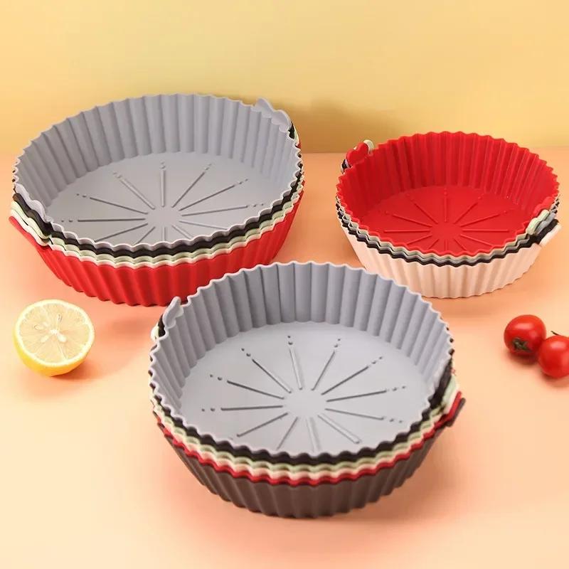 Air Fryer Silicone Pot Basket Tray 17/20/23cm Round Square Airfryer Reusable Silicone Air Fryer Liners Food Safe Non Stick