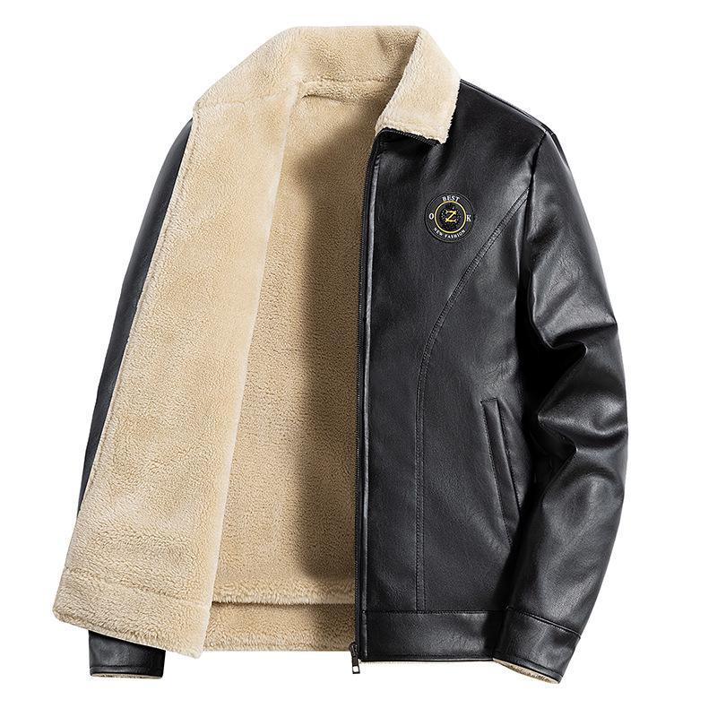 Men's Thick Leather Fur-Lined Motorcycle Jacket - Autumn/Winter Collection
