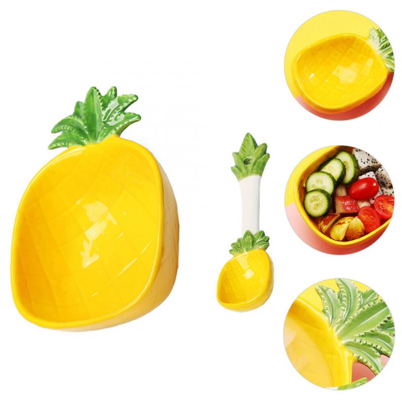 Pineapple Salad Bowl Ceramic Kid Rice Bowl With Spoon 300ml